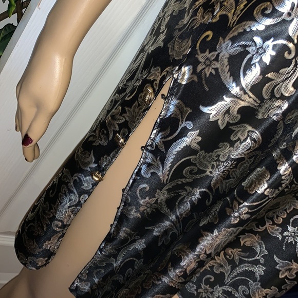 Vintage metallic gold lame’ foil on black slinky tunic night shirt L - Picture 3 of 15